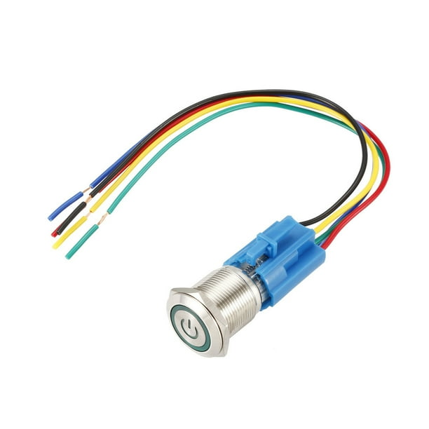 uxcell Latching Metal Push Button Switch 19mm Mounting Dia 1NO 12V Green LED Light with Socket Plug Wires uxcell Latching Metal Push Button Switch 19mm Mounting Dia 1NO 12V Green LED Light with Socket Plug Wires
